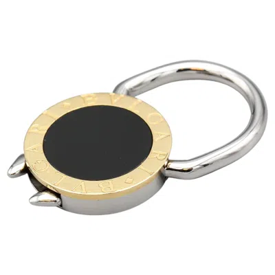 Pre-owned Bulgari Onyx 18 Karat Gold And Steel Keyring In Black