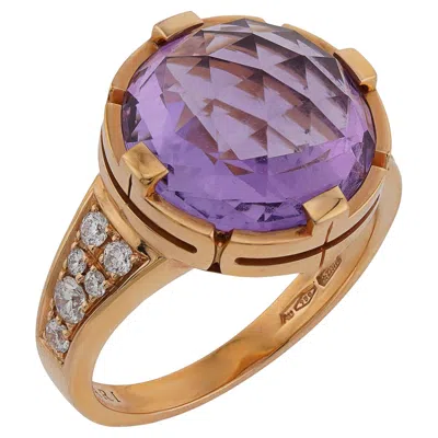 Pre-owned Bulgari Parentesi Amethyst Diamond 18k Rose Gold Ring Coa Box In Red
