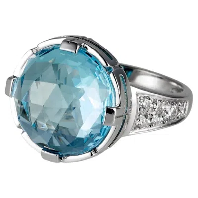 Pre-owned Bulgari Parentesi Cocktail Ring In 18k White Gold, Topaz & Diamonds