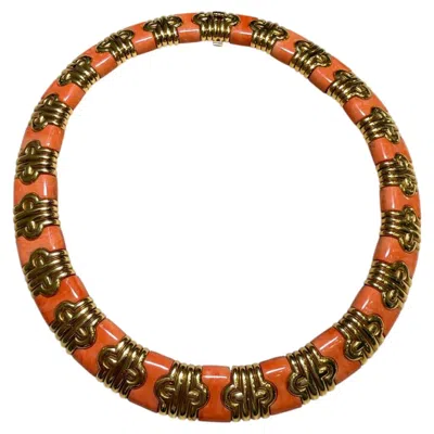 Pre-owned Bulgari Parentesi Coral Necklace, 18k Yellow Gold, Italy, 1982