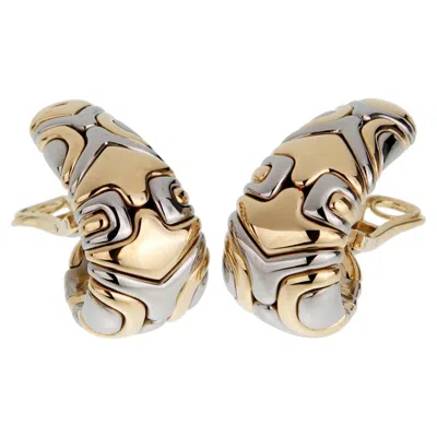 Pre-owned Bulgari Parentesi Vintage 18k Yellow Gold And Stainless Steel Hoop Earrings