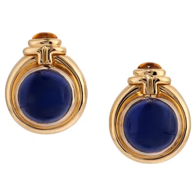 Pre-owned Bulgari Parentesi Vintage Clip-on Earrings, 18k Gold, Iolite & Citrine, 1980 In Multiple