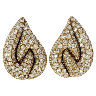 Pre-owned Bulgari Pavé Diamond Earring Teardrop Puzzle Design 18k Yellow Gold