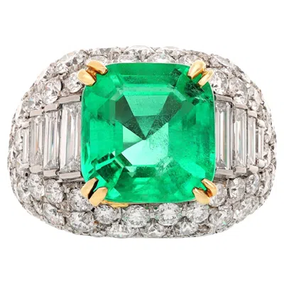 Pre-owned Bulgari Platinum & 18k Yellow Gold, Colombian Emerald And Diamond Trombino Ring