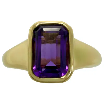 Pre-owned Bulgari Rare Bvlgari Amethyst Emerald Cut 18k Yellow Gold Signet Bezel Rubover Ring