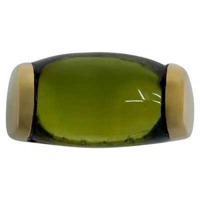 Pre-owned Bulgari Rare Bvlgari  Tronchetto 18k Yellow Gold Green Tourmaline Ring With Box
