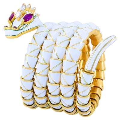 Pre-owned Bulgari Rare Bvlgari Vintage  Dragon Bracelet 18k Gold White Enamel