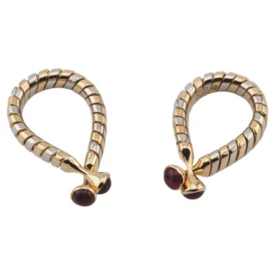 Pre-owned Bulgari Rare Ruby 2 Tone 18k Gold Tubogas Cufflinks In Multi