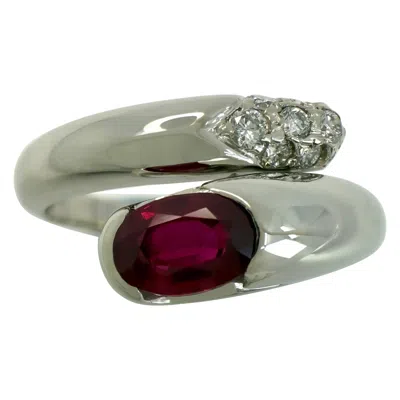 Pre-owned Bulgari Rare Vintage Bvlgari Astrea Vivid Red Ruby & Diamond 18k White Gold Bypass Ring