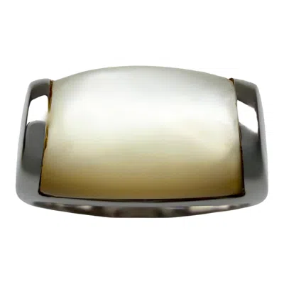 Pre-owned Bulgari Rare Vintage Bvlgari  Tronchetto 18k White Gold Mother Of Pearl Ring