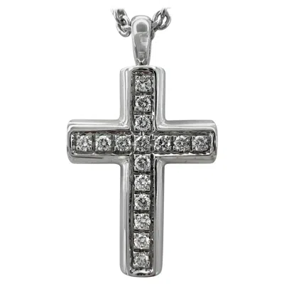 Pre-owned Bulgari Rare Vintage Bvlgari Diamond Cross 18 Karat White Gold Pendant Necklace