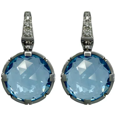 Pre-owned Bulgari Rare Vintage Bvlgari Parentesi Blue Topaz & Diamond 18k White Gold Drop Earrings