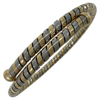 Pre-owned Bulgari Rare Vintage Bvlgari Tubogas Parentesi Serpenti Bangle Bracelet 18k Gold & Steel In Multiple