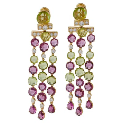 Pre-owned Bulgari Rome Tourmaline And Peridot Cascade Pendant Earrings In Multi