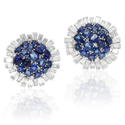Pre-owned Bulgari Sapphire And Diamond Flower Ear Clips, Circa 1960s In Blue