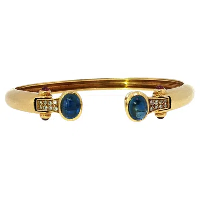Pre-owned Bulgari Sapphire Diamond Cuff Bracelet 18k Yellow Gold Ruby Accents