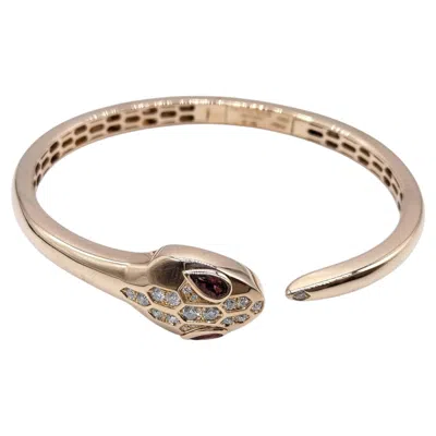 Pre-owned Bulgari Seduttori Serpenti Rubellite Diamond Rose Gold Bangle Bracelet Size S In Red