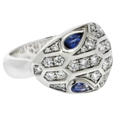 Pre-owned Bulgari Serpenti 18k White Gold Diamond And Sapphire Statement Ring