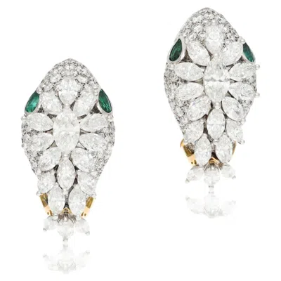 Pre-owned Bulgari Serpenti Diamond And Emerald Ear Clips In Green