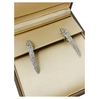 Pre-owned Bulgari Serpenti Earrings White Gold Pave Diamond 2018