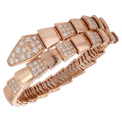 Pre-owned Bulgari Serpenti Scaglie Pave Diamond Rose Gold Large Bracelet In Red