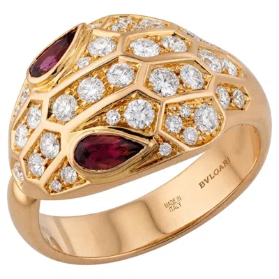 Pre-owned Bulgari Serpenti Seduttori Diamond Rubellite Rose Gold Ring In Red