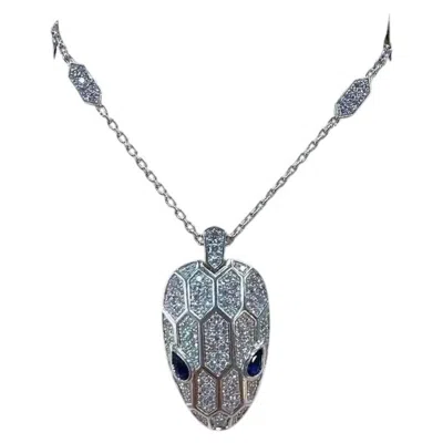 Pre-owned Bulgari Serpenti Seduttori Snake Blue Sapphire Diamond 18k White Gold Necklace