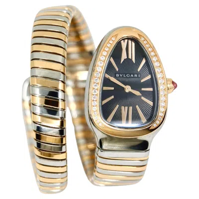 Pre-owned Bulgari Serpenti Tubogas 18k Rose Gold Stainless Diamond Single Twist Watch In Red