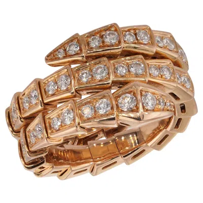Pre-owned Bulgari Serpenti Viper Diamond 18k Rose Gold 3-row Sm. Ring. Coa, Box. In Red