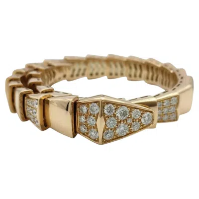 Pre-owned Bulgari Serpenti Viper Diamond Pave 18k Rose Gold Chunky Bangle Bracelet Size M In Red