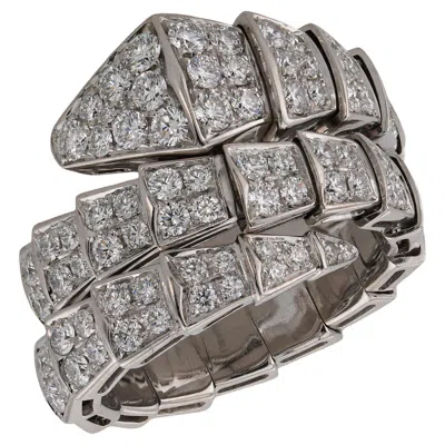 Pre-owned Bulgari Serpenti Viper Diamond White Gold 2 Row Ring. Box Coa