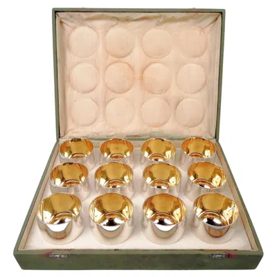Pre-owned Bulgari Set Of 12  Sterling Silver Jefferson Cups In Case In Sand