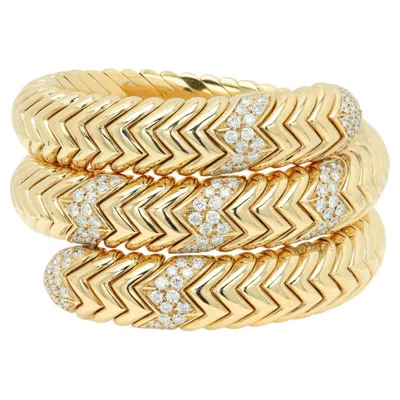 Pre-owned Bulgari Spiga 18k Gold Diamond Triple Wrap Flexible Coil Bracelet In Multiple