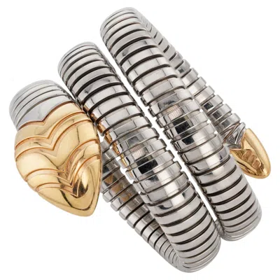 Pre-owned Bulgari Spiga Yellow Gold Stainless Steel Snake Bracelet