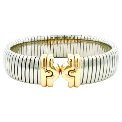 Pre-owned Bulgari Steel And Gold Parentesi Bracelet In Multi