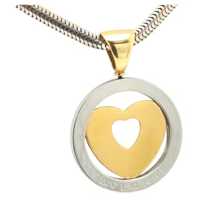 Pre-owned Bulgari Tondo Large Heart Pendant Necklace 18k Gold And Steel In Multiple