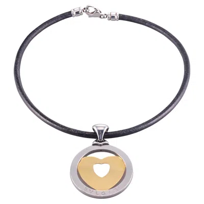 Pre-owned Bulgari Tondo Large Size Gold And Steel Heart Pendant Cord Necklace In Multi