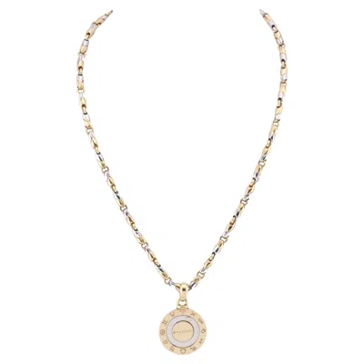 Pre-owned Bulgari Tondo Zodiac Diamond 18k Gold Steel Pendant Necklace In Multi
