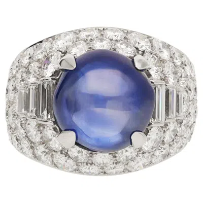 Pre-owned Bulgari Trombino Cabochon Sapphire And Diamond Ring In Blue