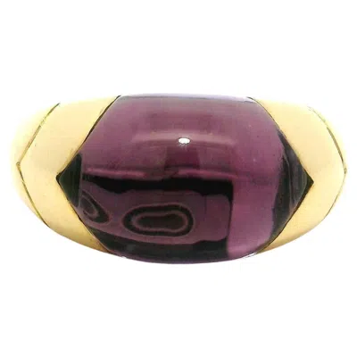 Pre-owned Bulgari Tronchetto 18k Yellow Gold Custom Cut Amethyst Band Ring