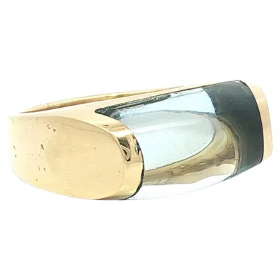 Pre-owned Bulgari Tronchetto 18k Yellow Gold Custom Cut Blue Topaz Band Ring