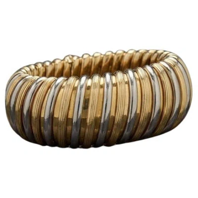 Pre-owned Bulgari Tubogas Bicolor 18 Karat Yellow And White Gold Bracelet