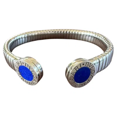 Pre-owned Bulgari Tubogas Lapis Lazuli Cuff Bracelet Steel In Multi