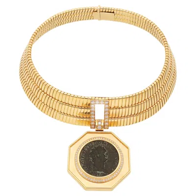 Pre-owned Bulgari Tubogas Necklace With Ancient Domiziano Coin Pendant 81–96 Ad In Multi