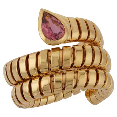Pre-owned Bulgari Tubogas Serpenti Pink Tourmaline Yellow Gold 3-row Ring