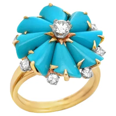 Pre-owned Bulgari Turquoise & Diamond Cocktail Ring In Multi
