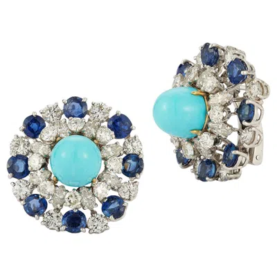 Pre-owned Bulgari Turquoise, Sapphire & Diamond Earrings In Blue