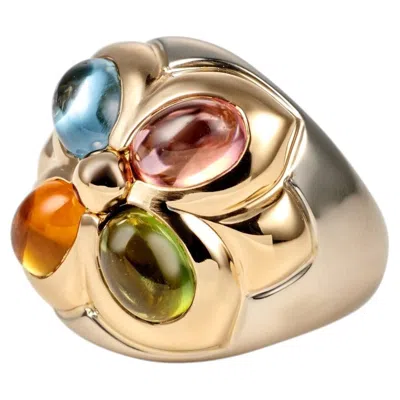Pre-owned Bulgari Vintage 18k Gold Cocktail Ring With Pink Tourmaline, 1990