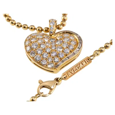 Pre-owned Bulgari Vintage 18k Yellow Gold Diamond Heart Pendant W/ Ball Chain