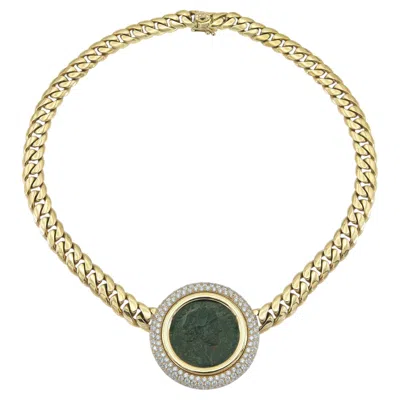 Pre-owned Bulgari Vintage 1980s Bvlgari Moneta Roman Coin Necklace With Diamonds In Multiple